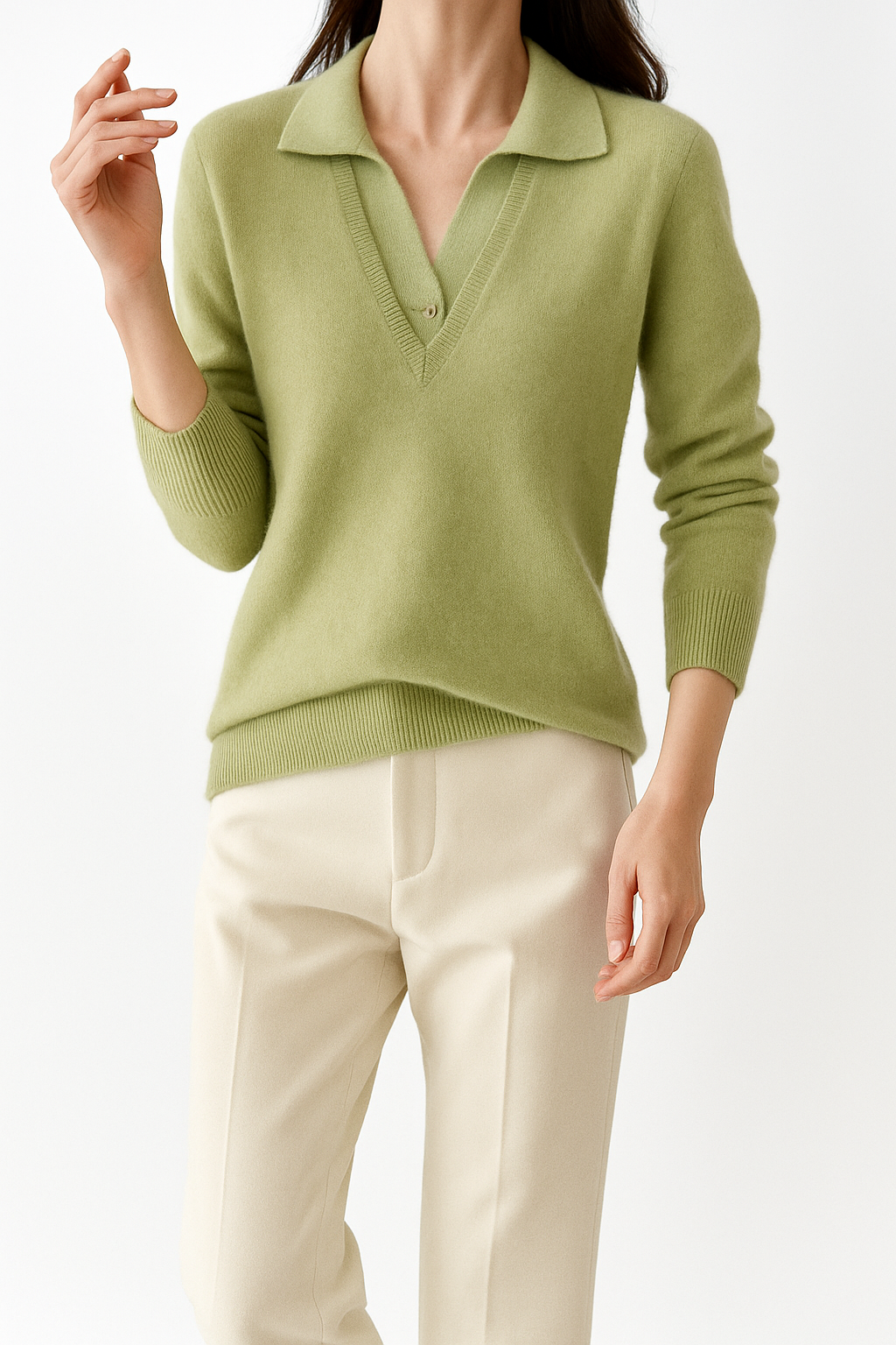 Women's Layered-Look Knit Sweater – Contrast Button Cuffs