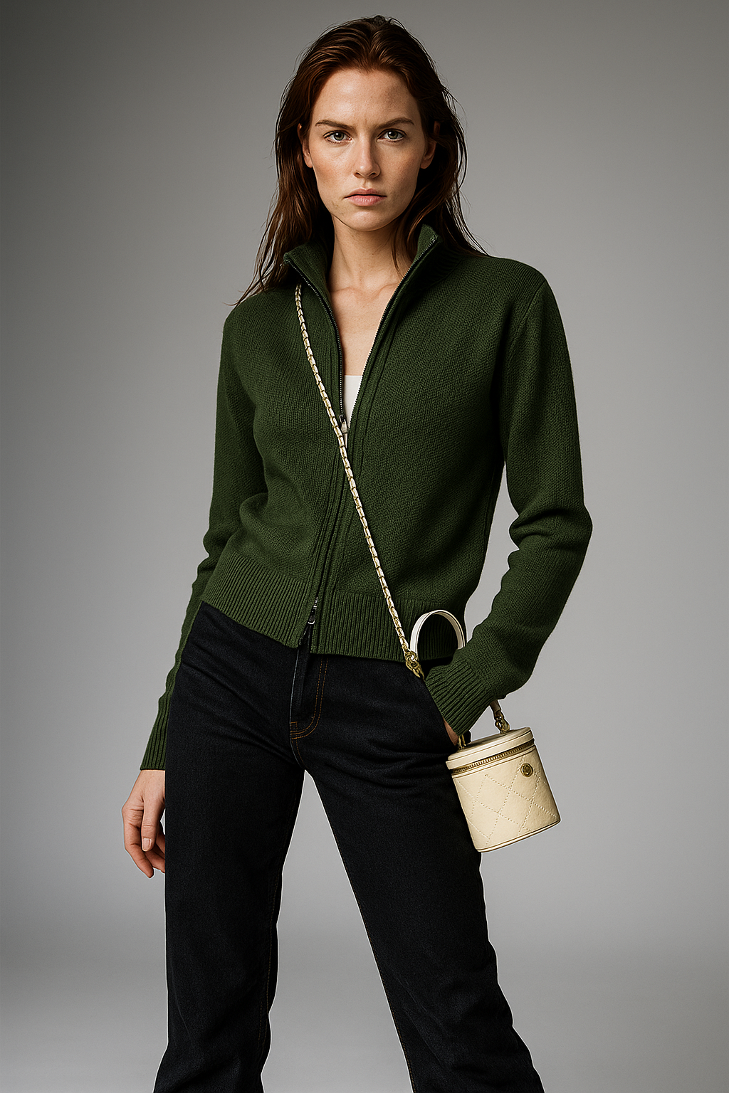 Women's Merino Zip Cardigan – Double-Zip Stand Collar