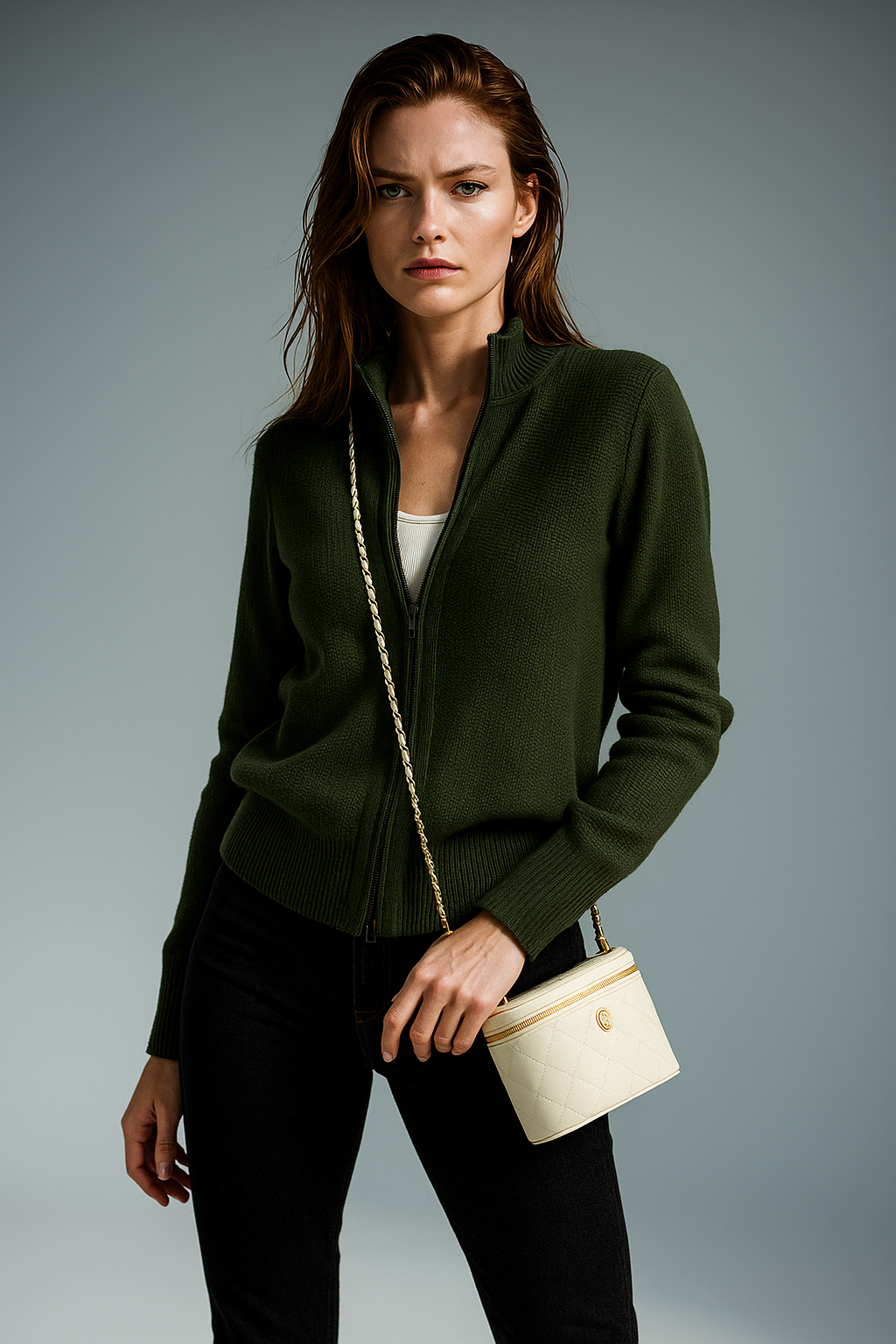 Women's Merino Zip Cardigan – Double-Zip Stand Collar