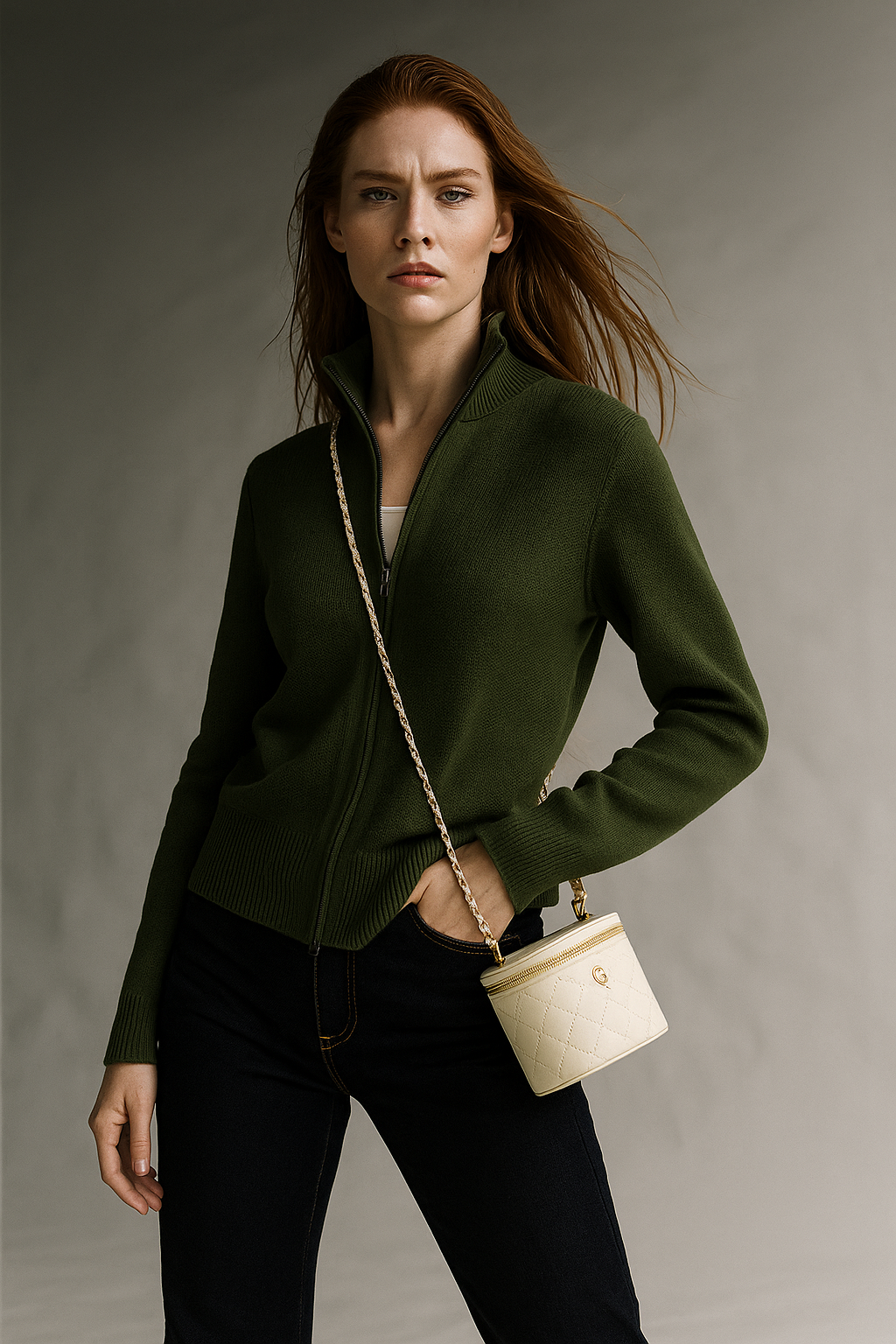 Women's Merino Zip Cardigan – Double-Zip Stand Collar