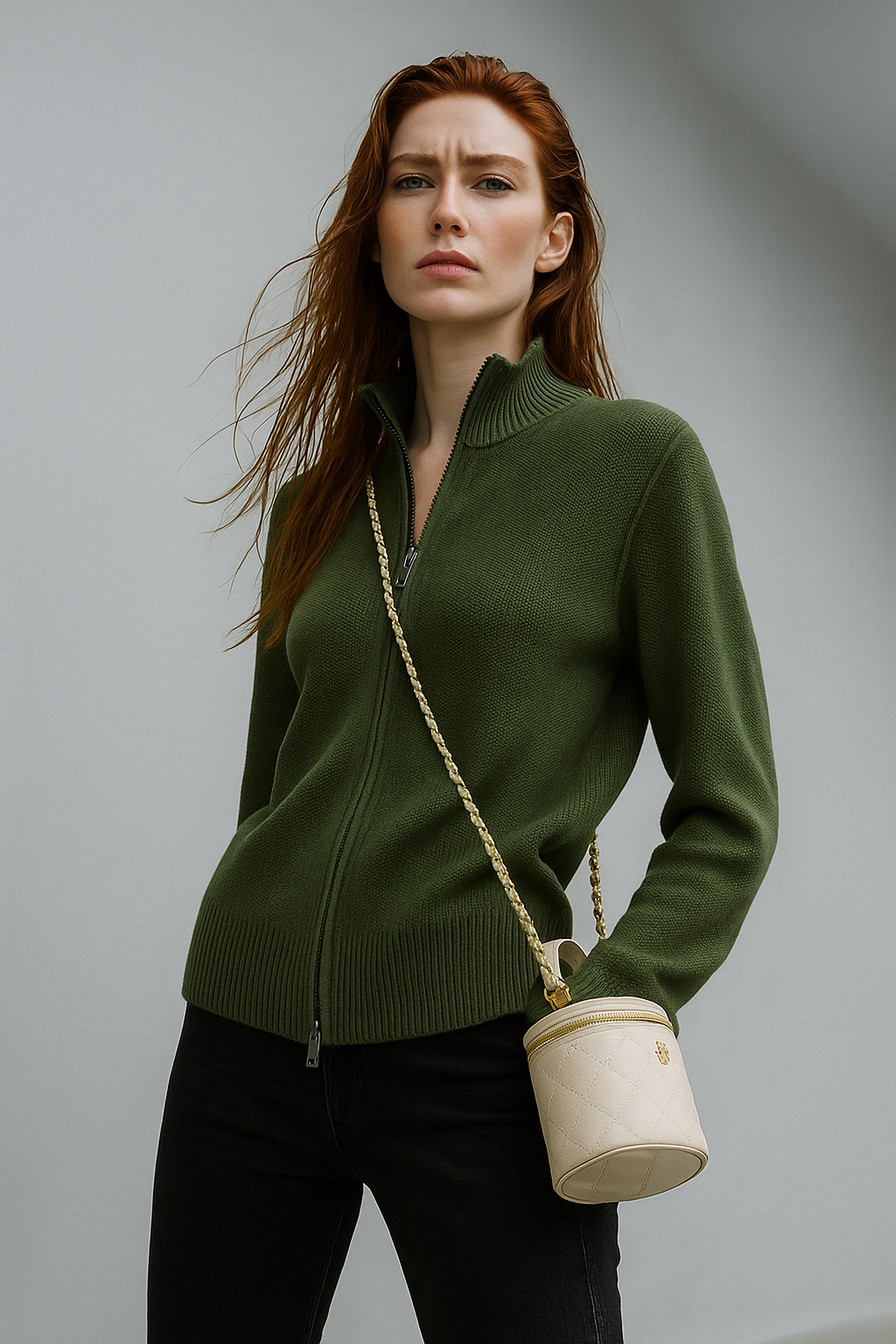 Women's Merino Zip Cardigan – Double-Zip Stand Collar
