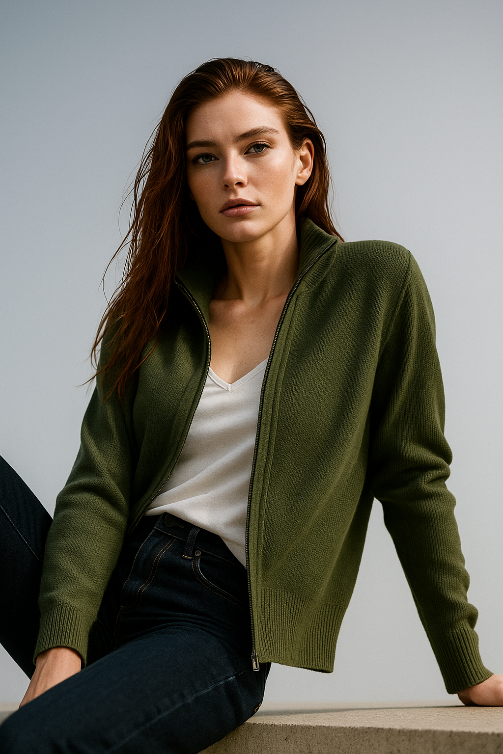 Women's Merino Zip Cardigan – Double-Zip Stand Collar