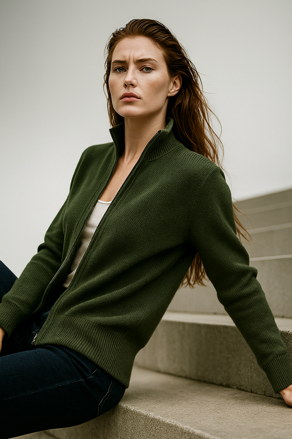 Women's Merino Zip Cardigan – Double-Zip Stand Collar