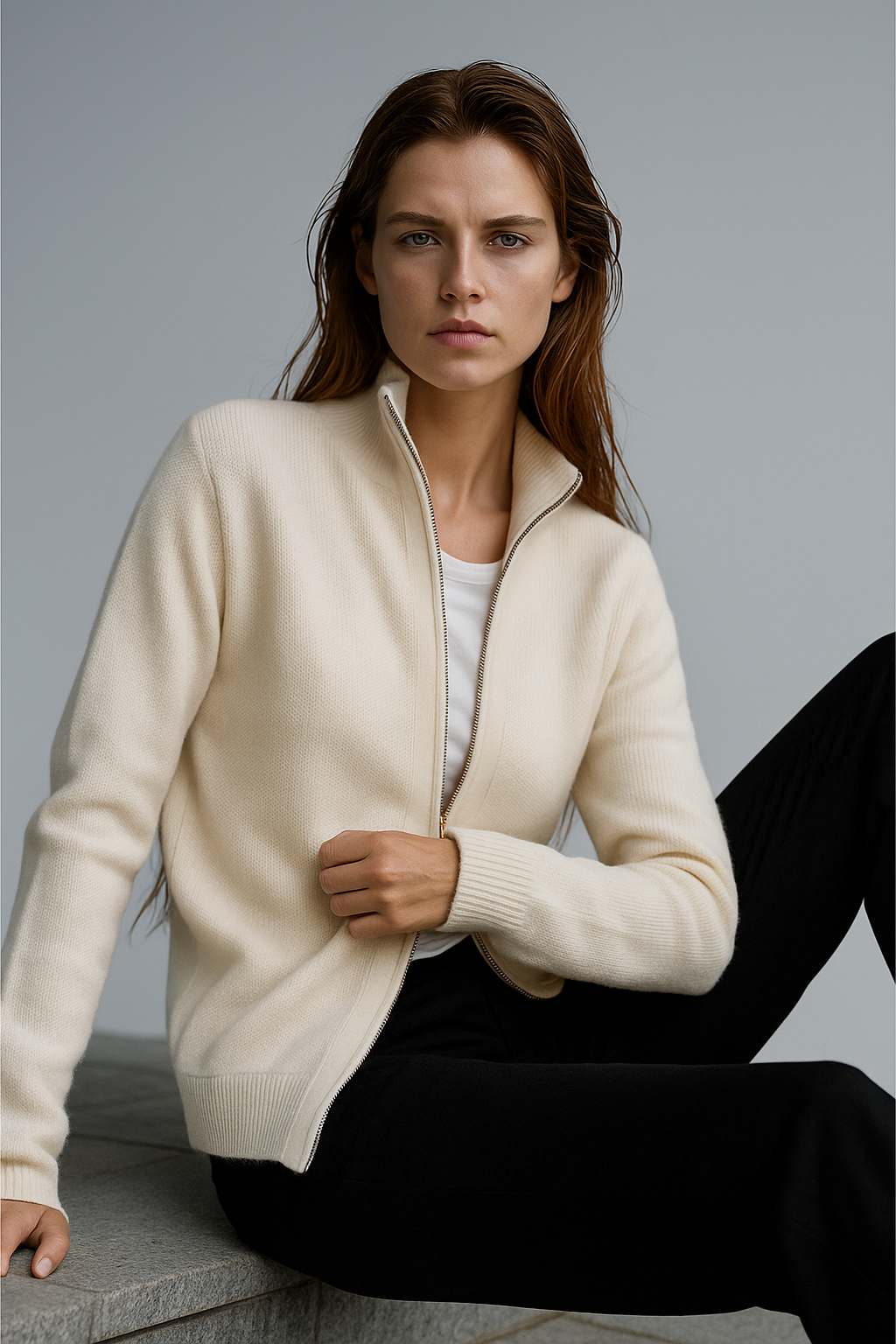 Women's Merino Zip Cardigan – Double-Zip Stand Collar