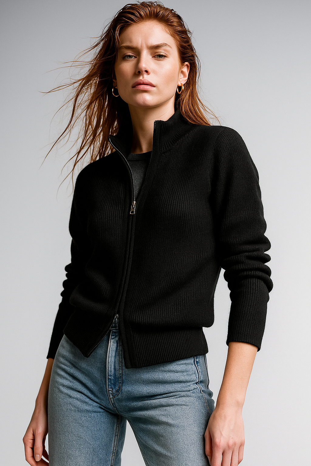 Women's Merino Zip Cardigan – Double-Zip Stand Collar