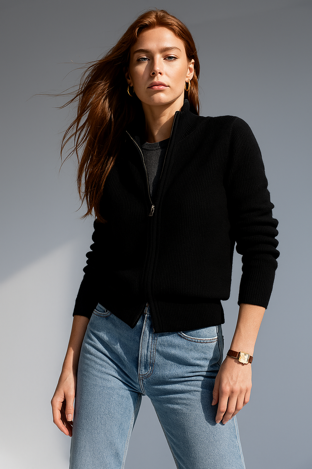 Women's Merino Zip Cardigan – Double-Zip Stand Collar