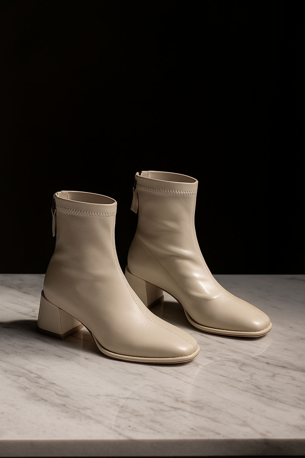 Women's Square-Toe Ankle Boot – Block Heel Back Zip