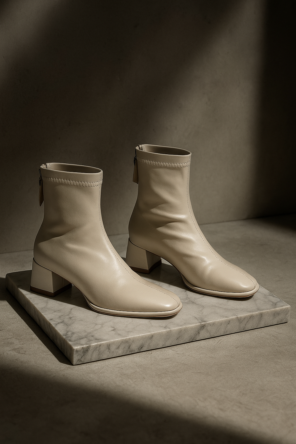 Women's Square-Toe Ankle Boot – Block Heel Back Zip