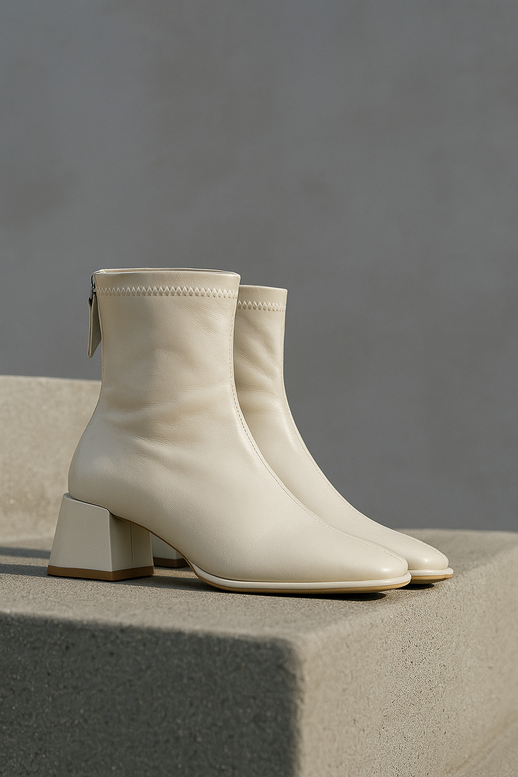 Women's Square-Toe Ankle Boot – Block Heel Back Zip