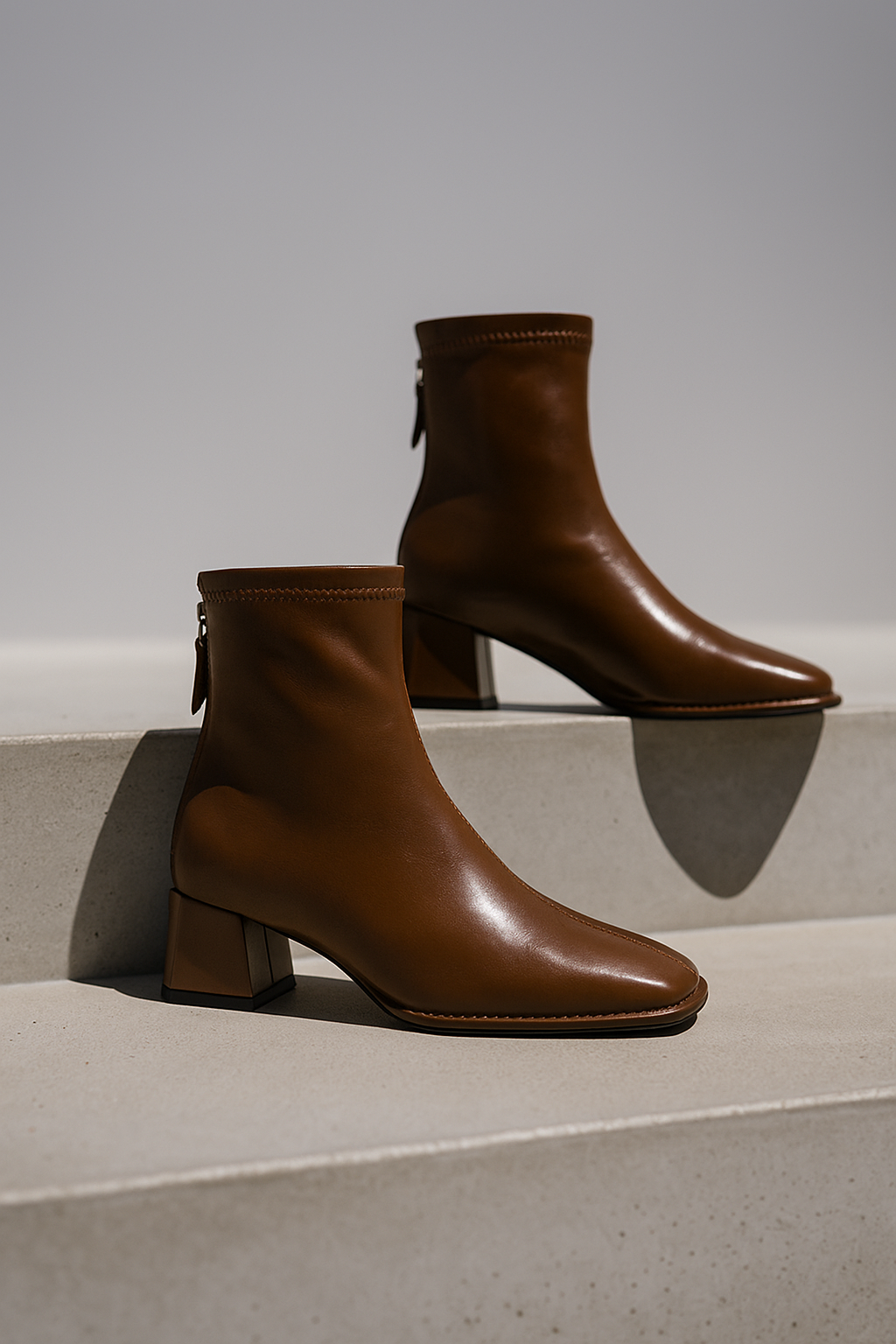 Women's Square-Toe Ankle Boot – Block Heel Back Zip