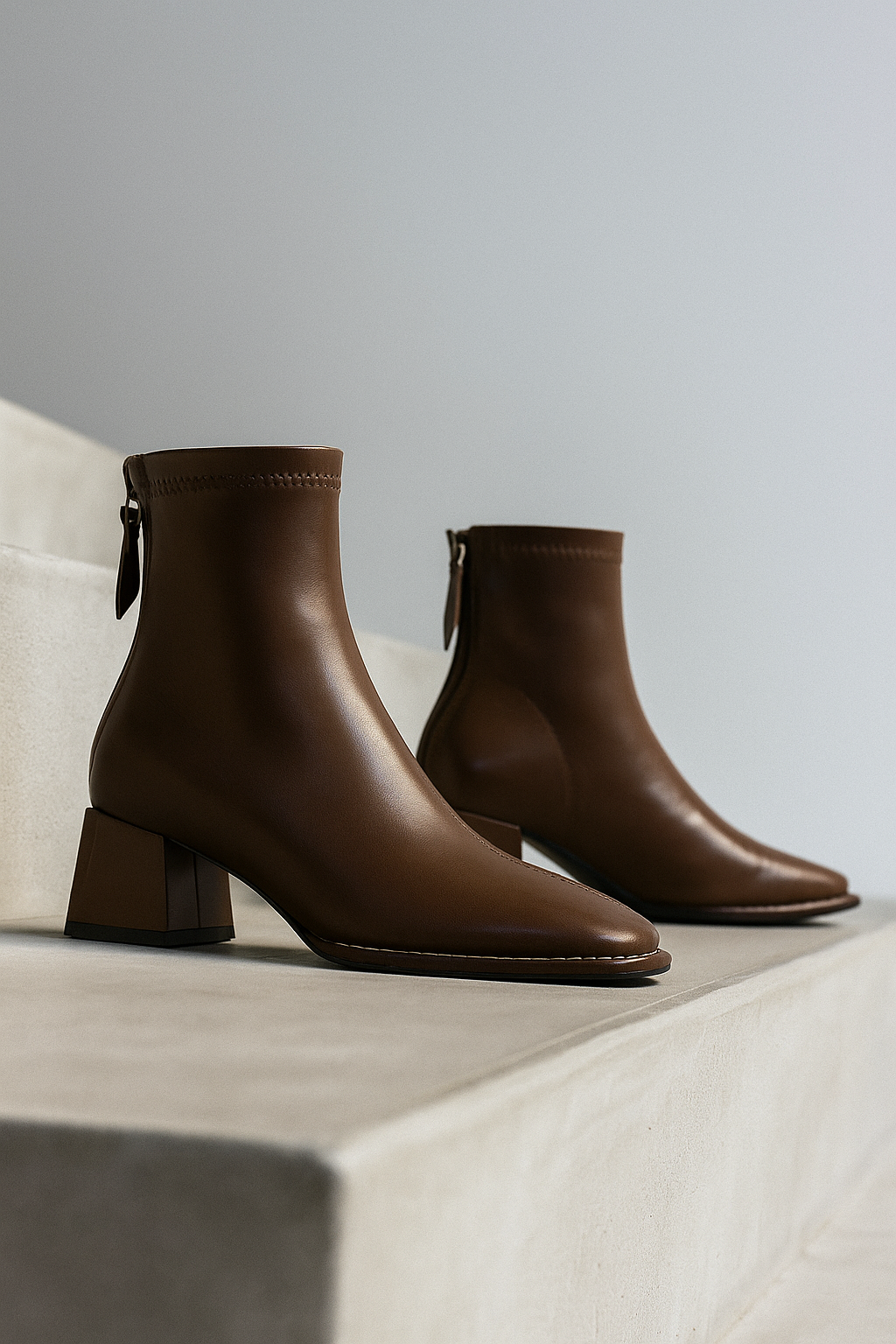 Women's Square-Toe Ankle Boot – Block Heel Back Zip