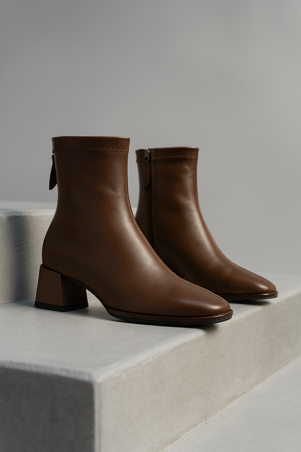 Women's Square-Toe Ankle Boot – Block Heel Back Zip