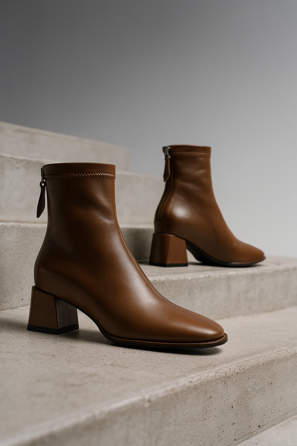 Women's Square-Toe Ankle Boot – Block Heel Back Zip