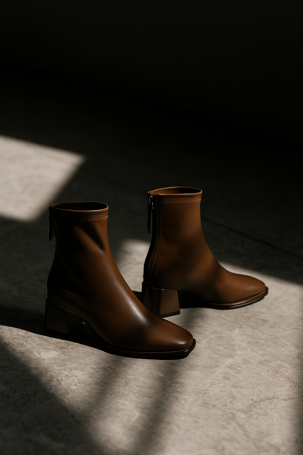Women's Square-Toe Ankle Boot – Block Heel Back Zip