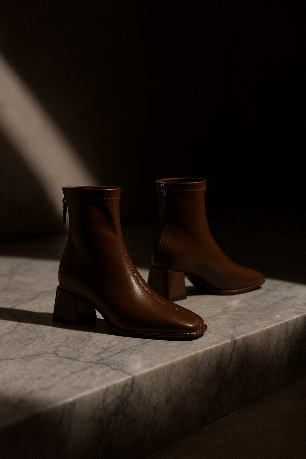 Women's Square-Toe Ankle Boot – Block Heel Back Zip