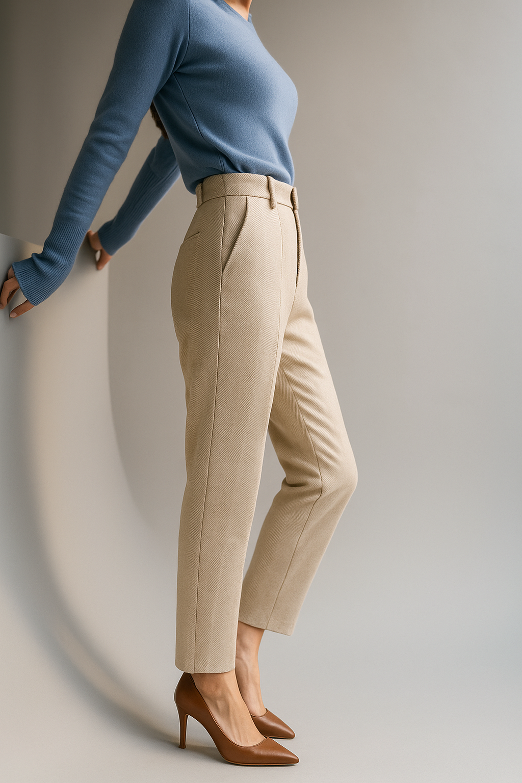 Women's Wool-Blend Tailored Pants – High-Rise Tapered Ankle