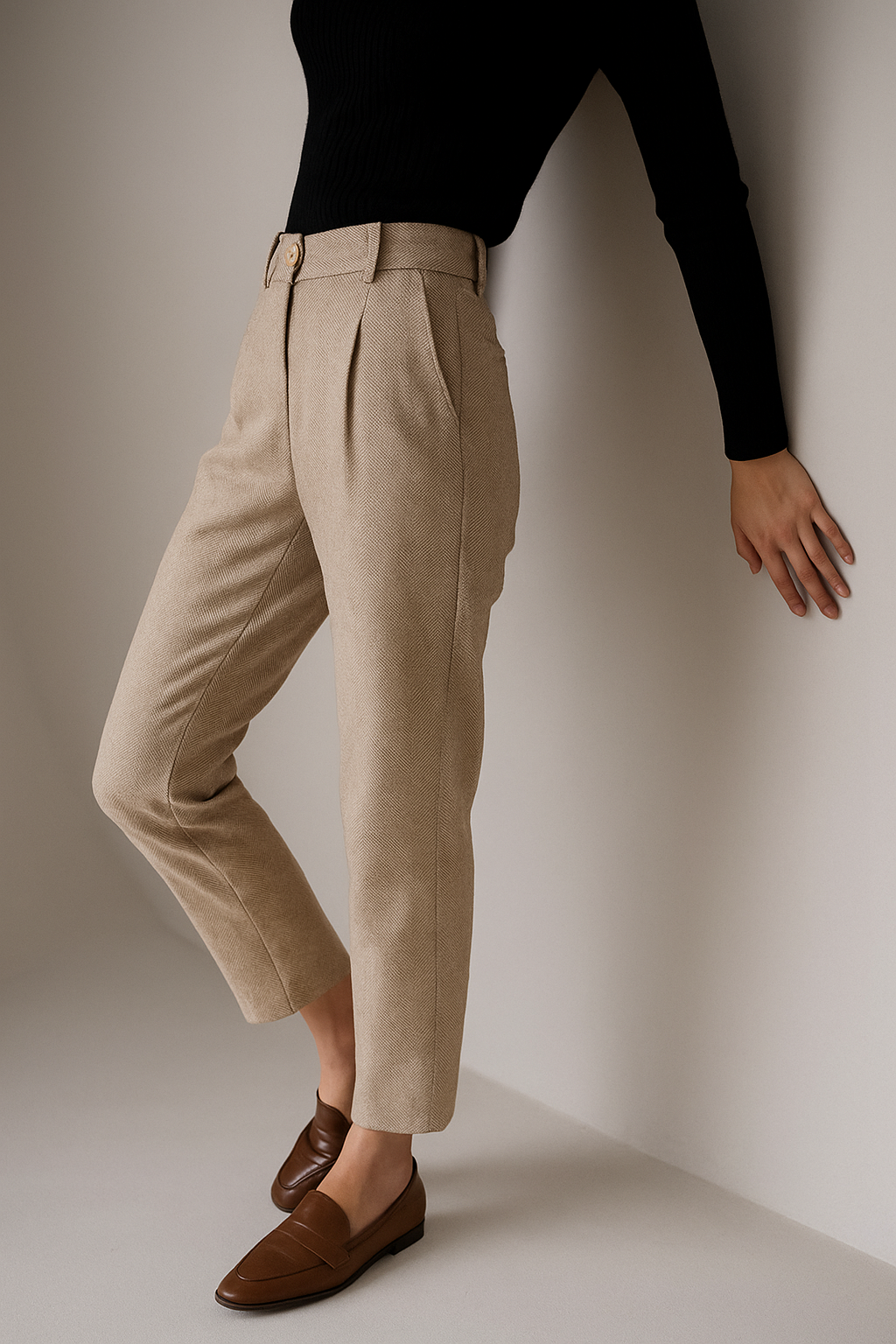 Women's Wool-Blend Tailored Pants – High-Rise Tapered Ankle