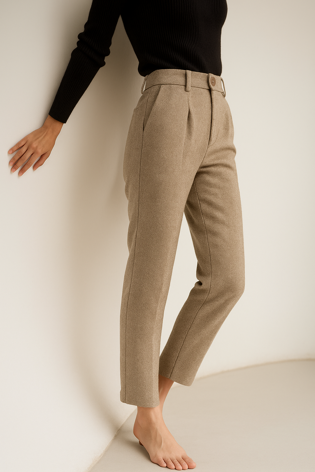 Women's Wool-Blend Tailored Pants – High-Rise Tapered Ankle