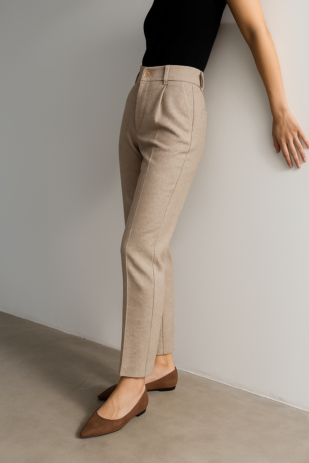 Women's Wool-Blend Tailored Pants – High-Rise Tapered Ankle