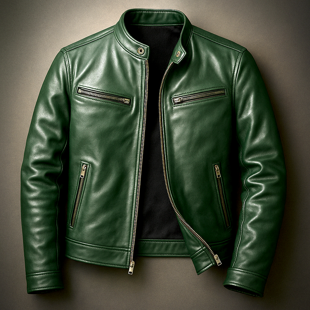 Men's Leather Jacket – Stand Collar Zip Front