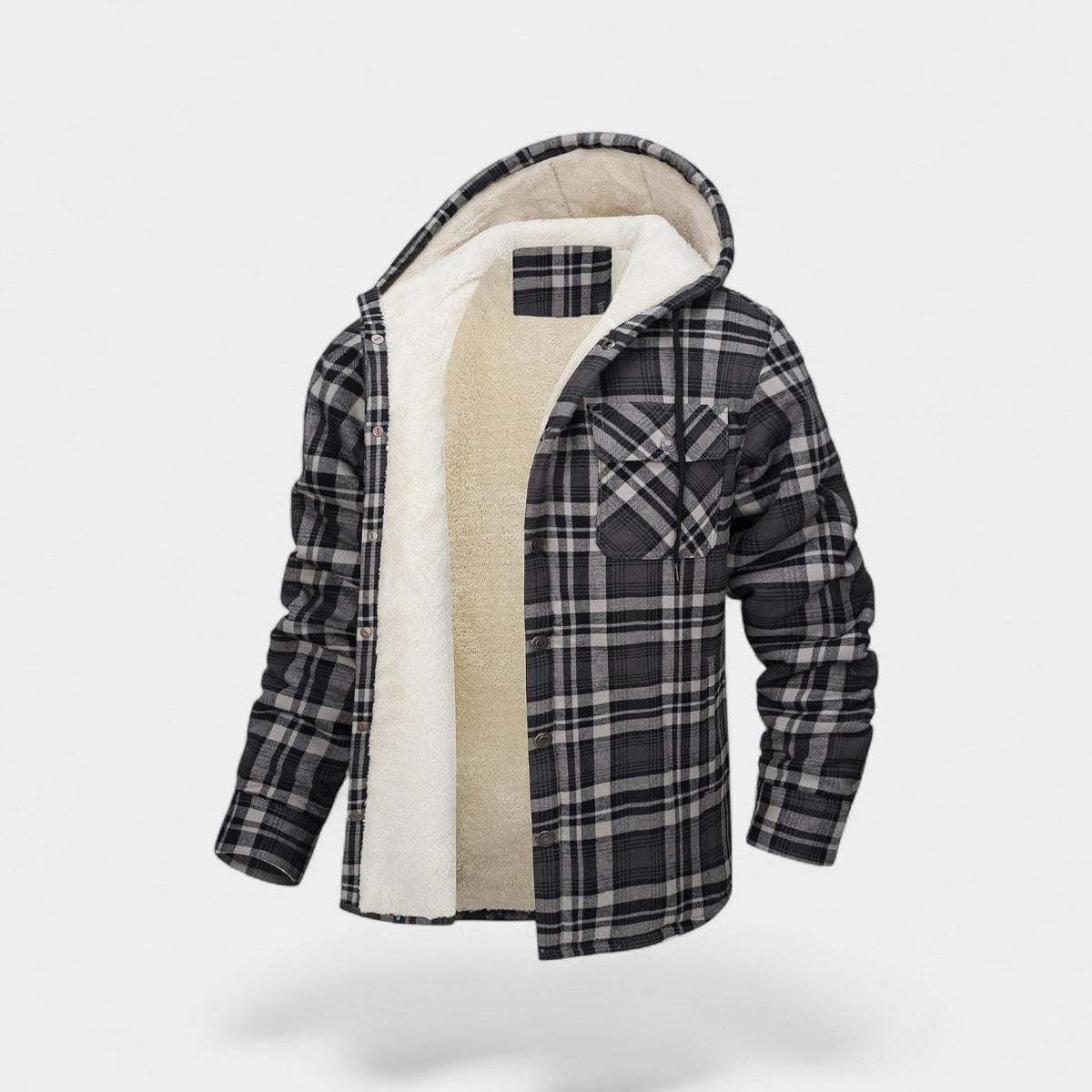 Men's Hooded Cotton-Blend Jacket – Plaid Fleece Lining