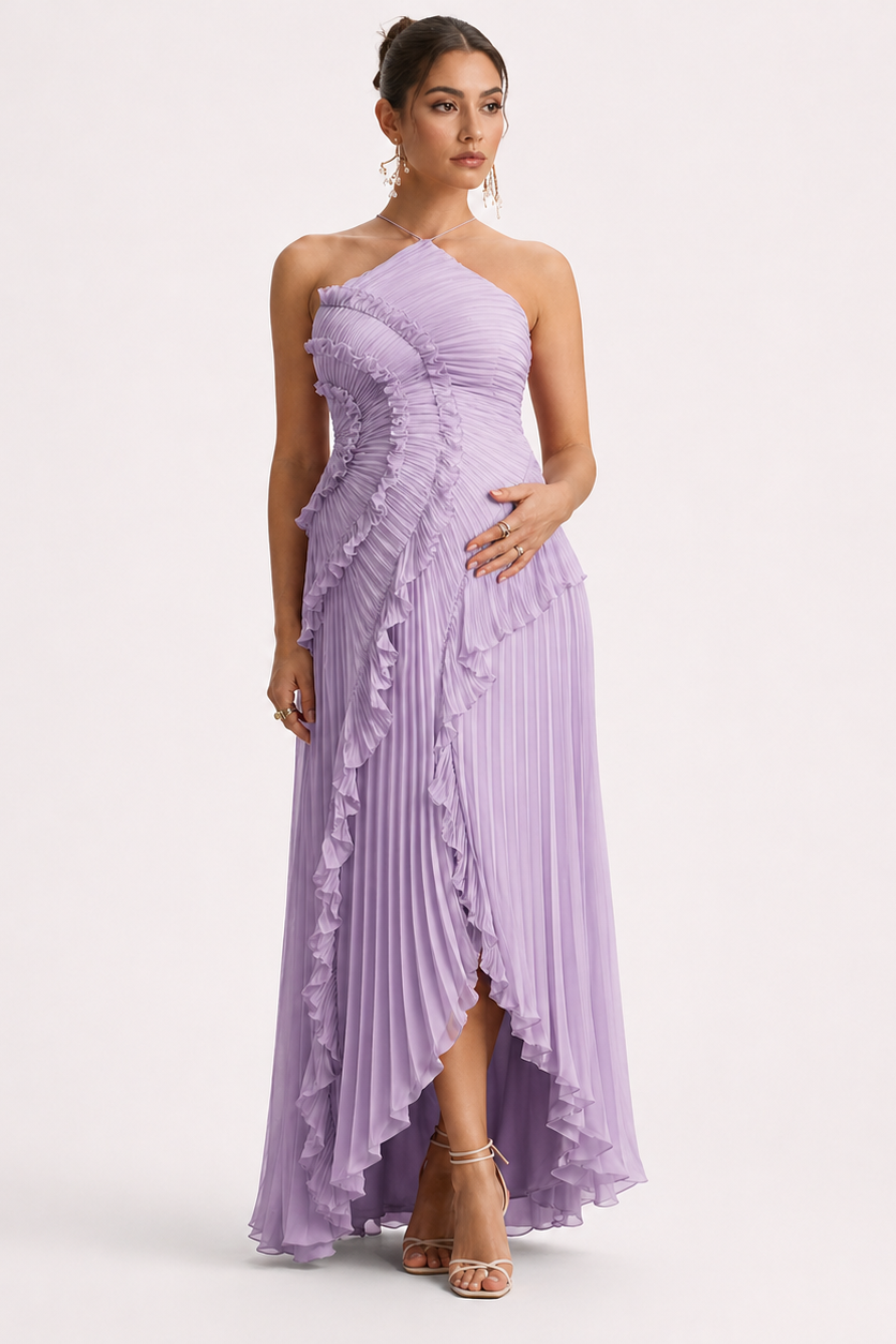 Women's Maternity Maxi Dress – Ruffled Open-Back Bodice