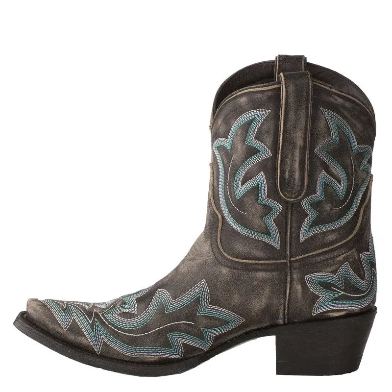 Women's Western Ankle Boot – Embroidered Pointed Toe
