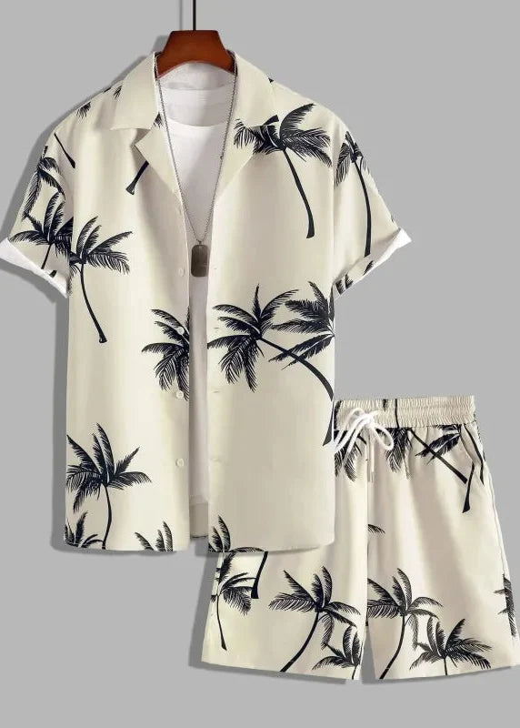 Men's Two-Piece Shirt and Shorts Set – Palm Print