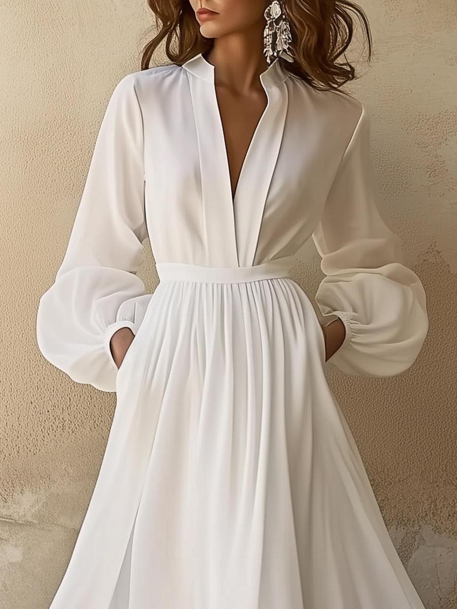 Women's Long Sleeve Maxi Dress – V-Neck Defined Waist