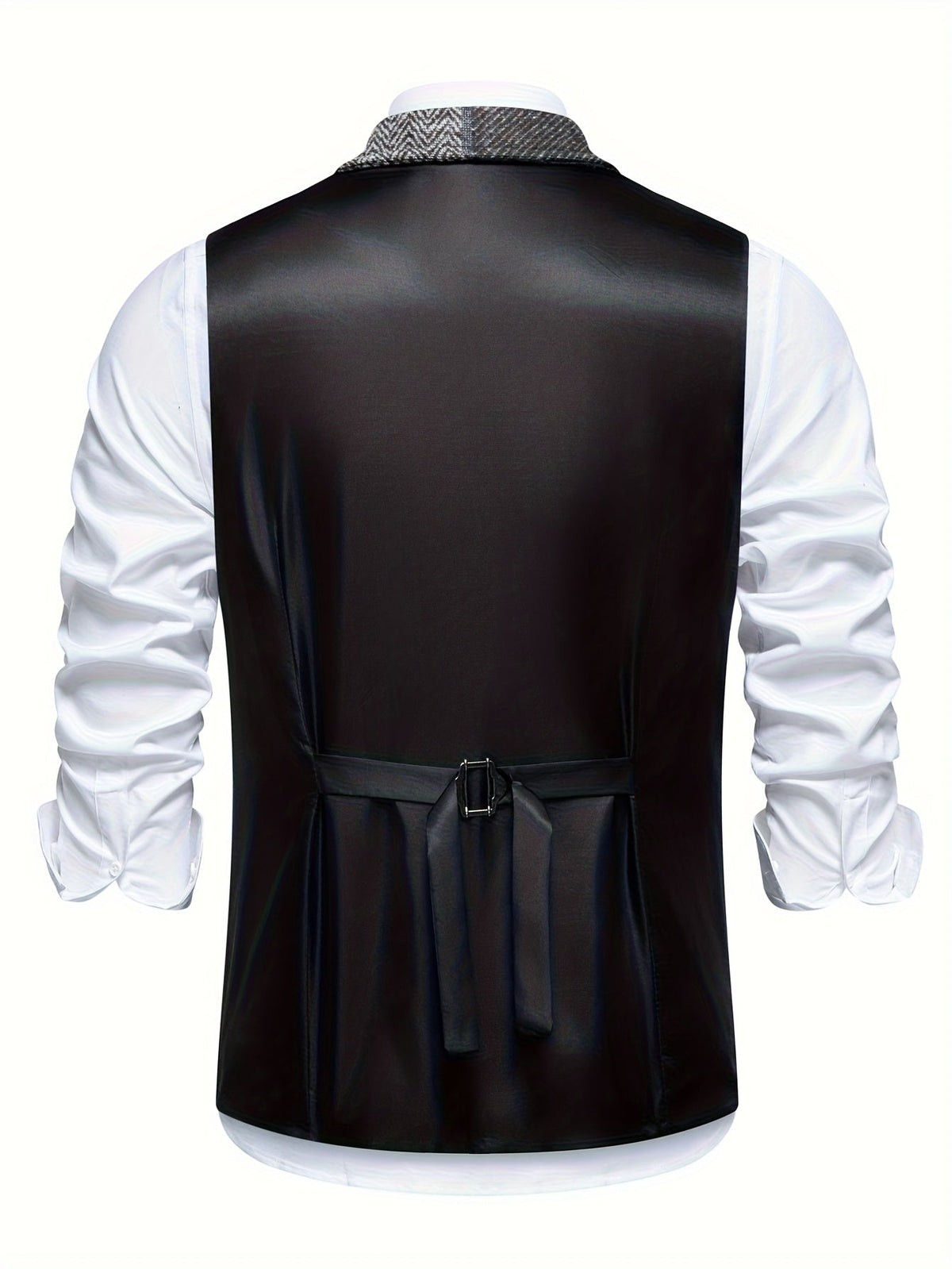 Men's Herringbone Patchwork Vest – Notched Lapel Tweed Look