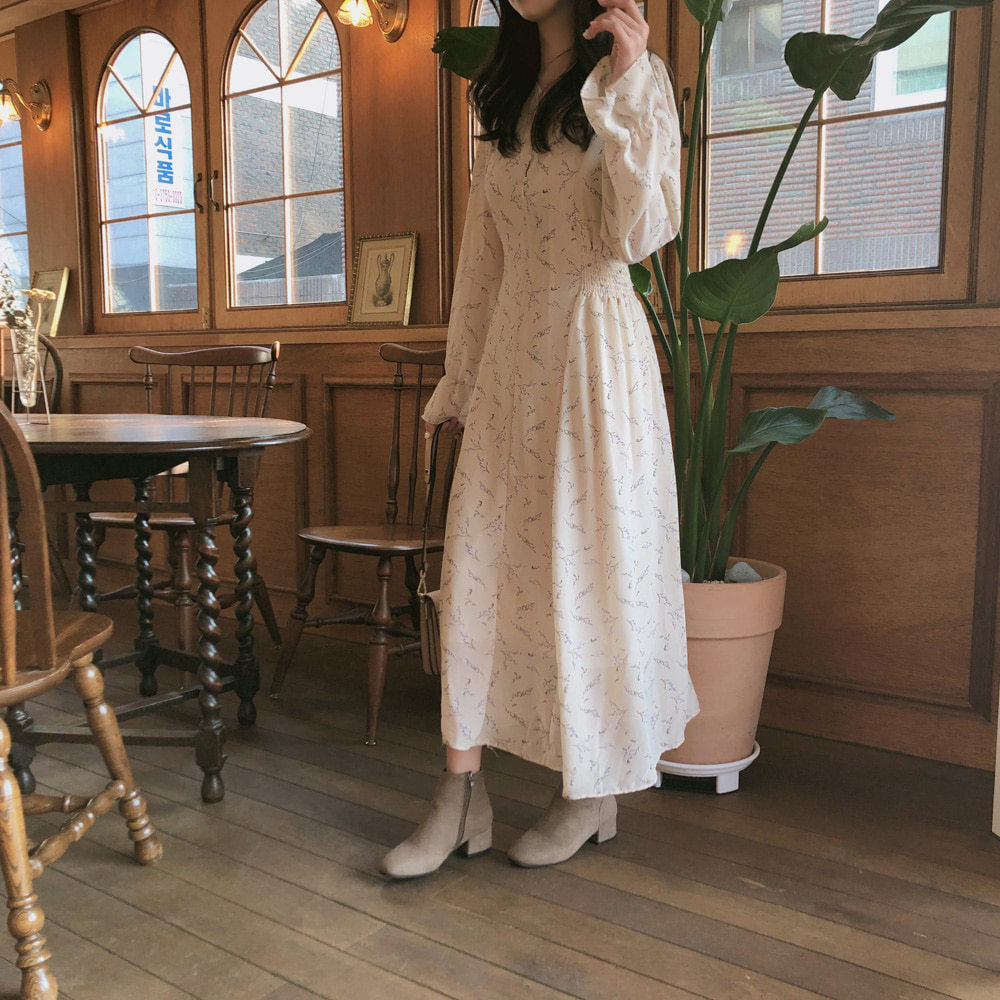 Women's Floral Chiffon Maxi Dress – Long Sleeve Relaxed Fit