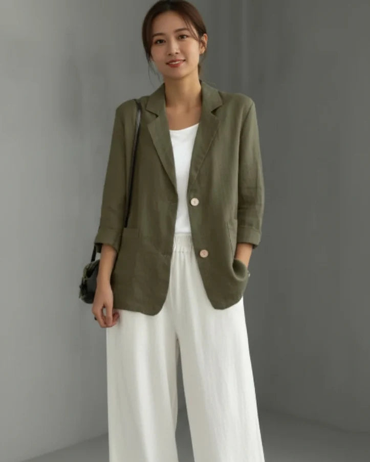 Women's Linen-Cotton Jacket – Relaxed One-Button Fit
