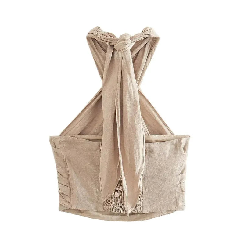 Women's Halter Crop Top – Crisscross Fitted Bodice