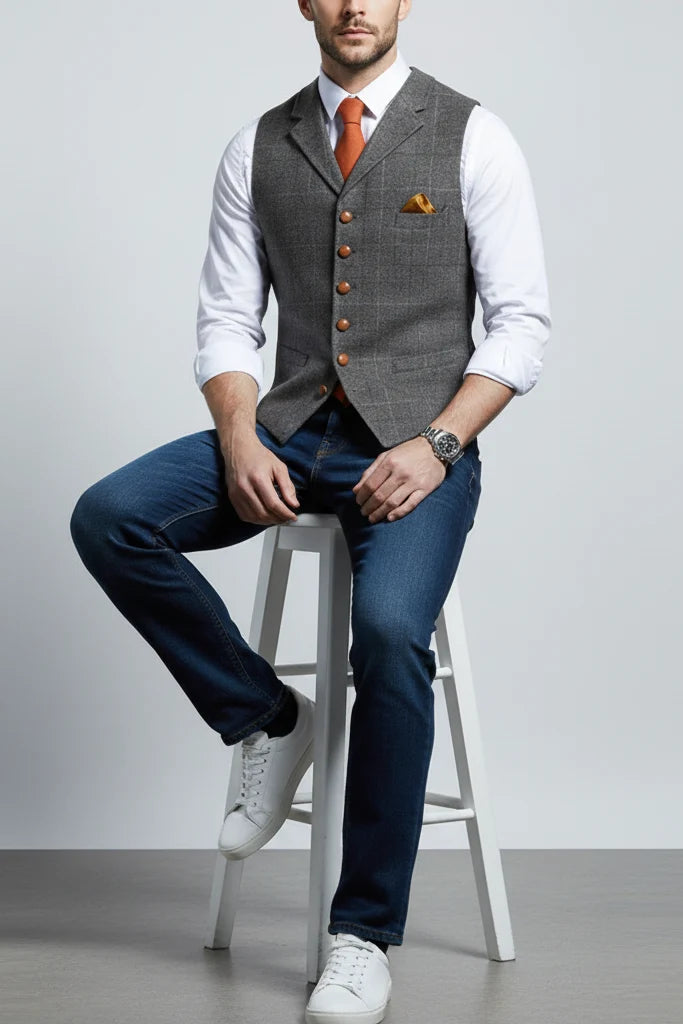 Men's Plaid Vest – Slim Lapel Collar Cut