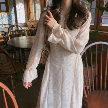 Women's Floral Chiffon Maxi Dress – Long Sleeve Relaxed Fit