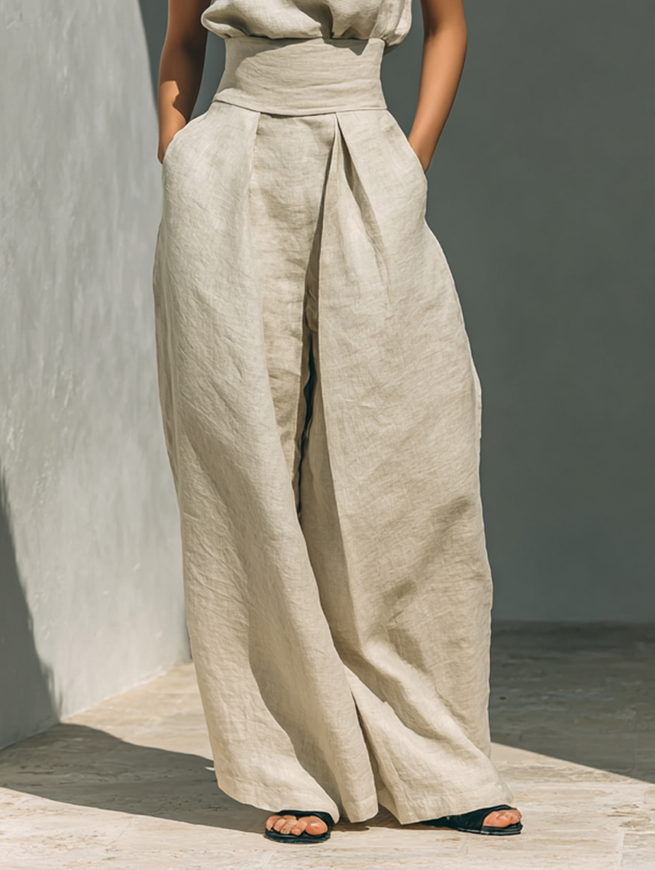 Women's Sleeveless Wide-Leg Pant Set – High-Neck Top