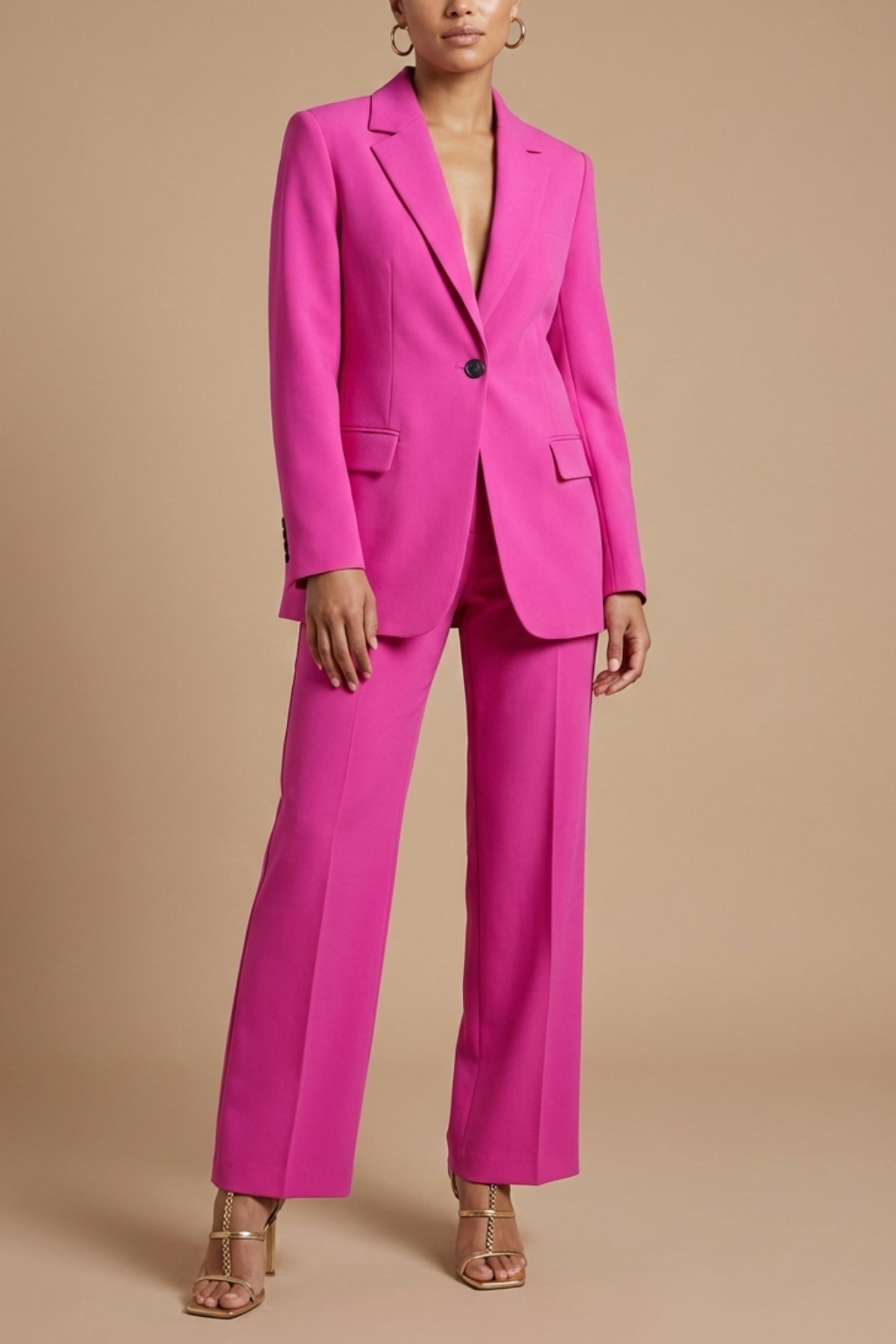 Women's Two-Piece Suit – Single-Button Blazer and Wide Pants