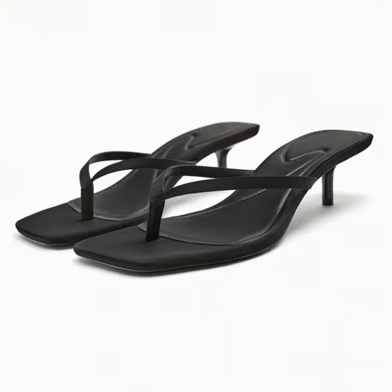 Women's Kitten Heel Thong Sandal – Square Toe Slip-On