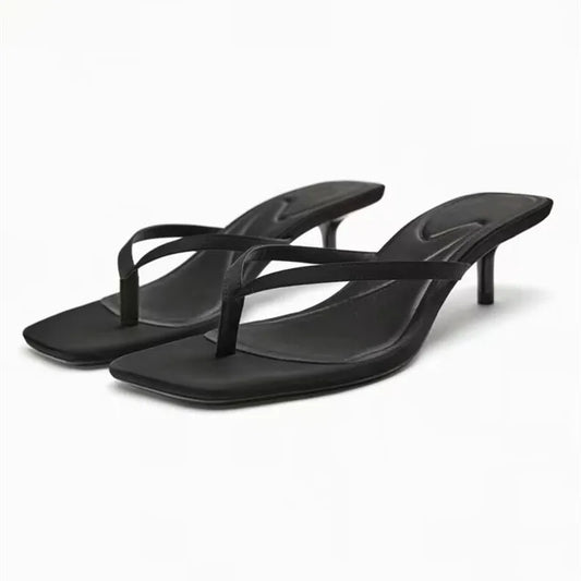 Women's Kitten Heel Thong Sandal – Square Toe Slip-On