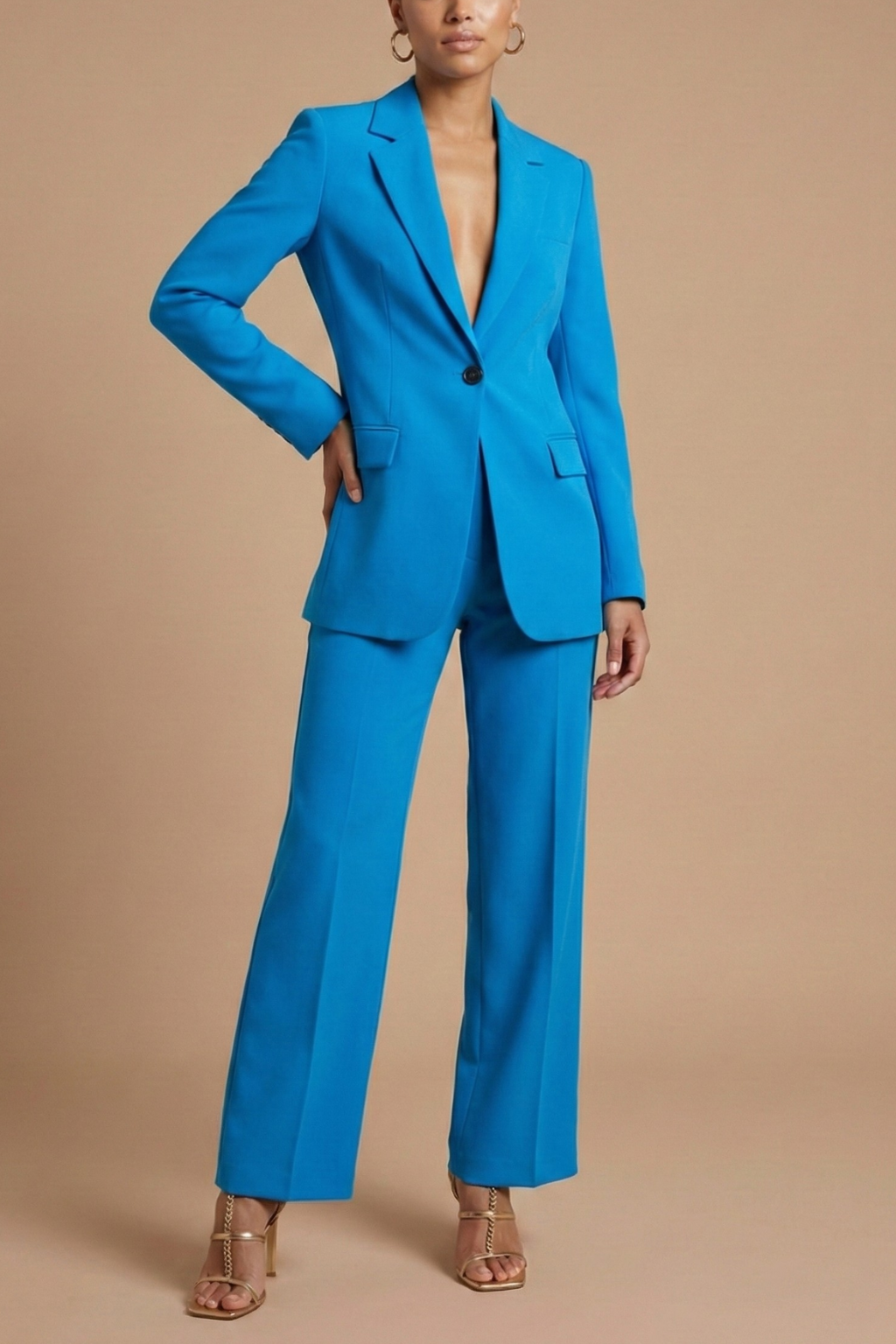 Women's Two-Piece Suit – Single-Button Blazer and Wide Pants