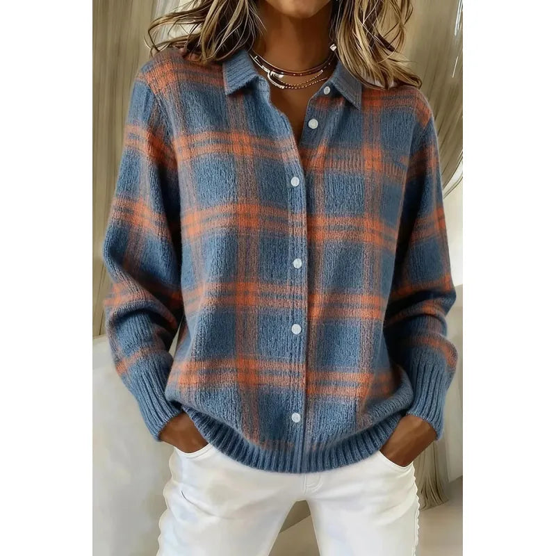 Women's Plaid Shirt – Loose Long-Sleeve Lapel Cut