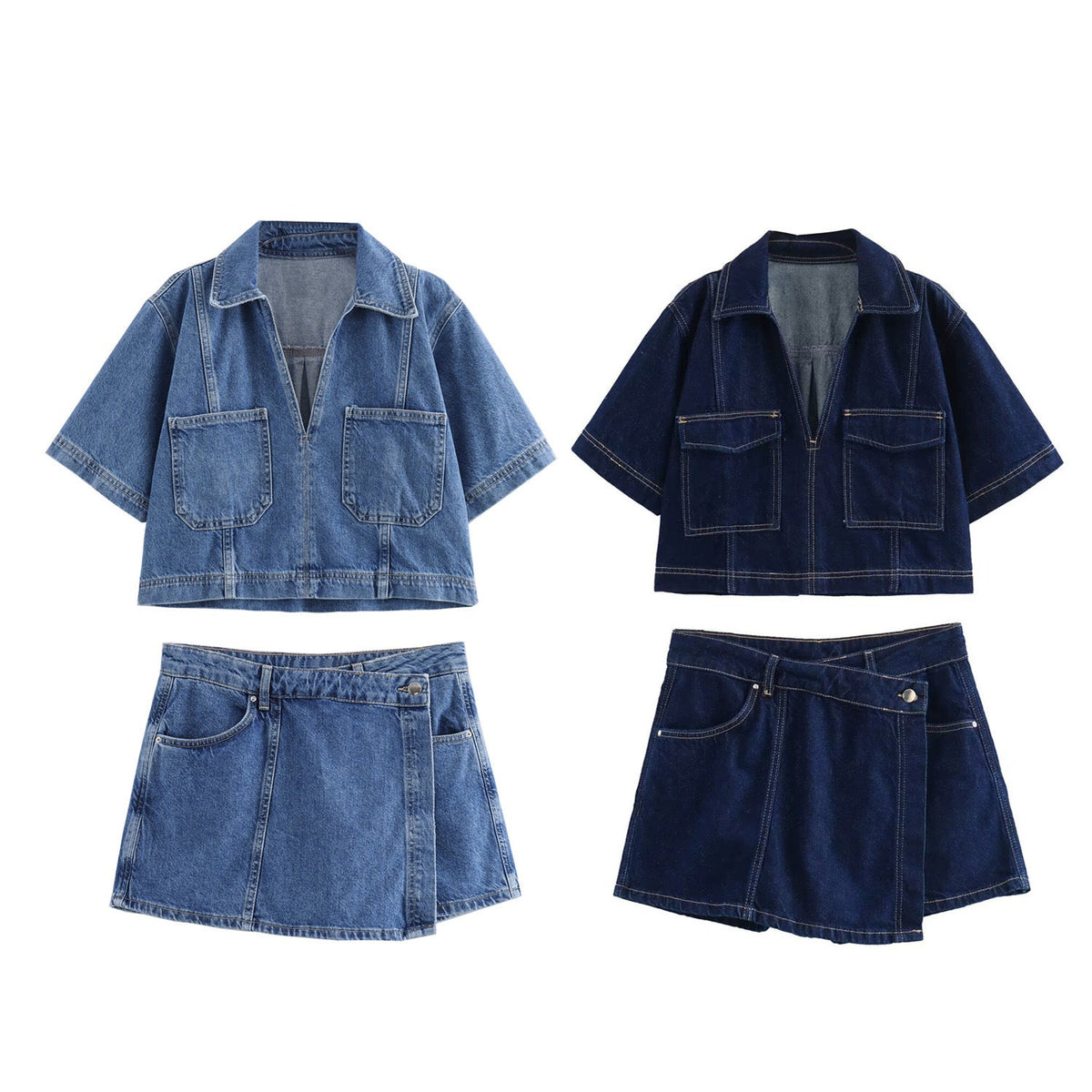 Women's Two-Piece Skort Set – Asymmetric Collared Co-Ord