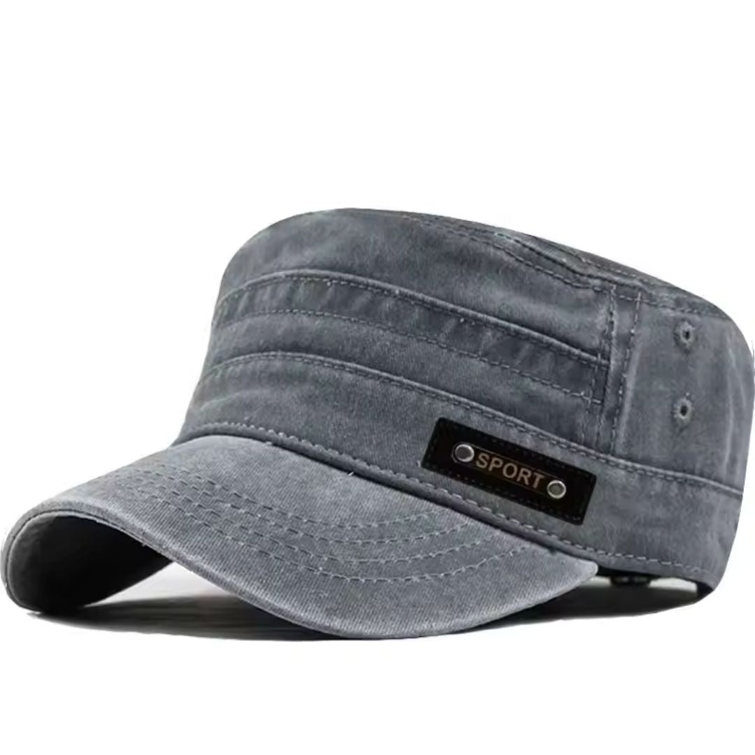 Men's Washed Cotton Cap – Flat-Top Vintage Patch