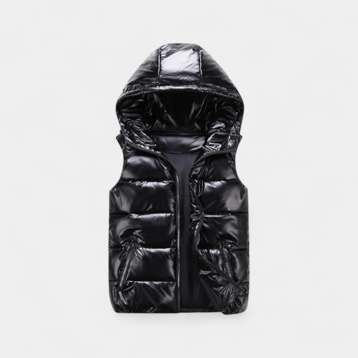 Men's Hooded Puffer Vest – Glossy Quilted Finish