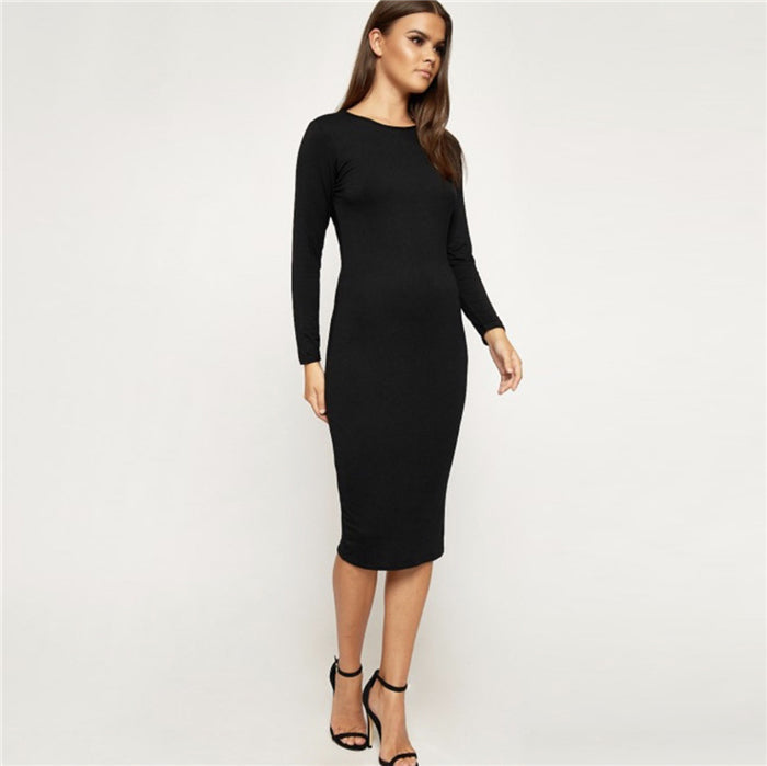 Women's Ribbed Knit Maxi Dress – Long Sleeve Fitted