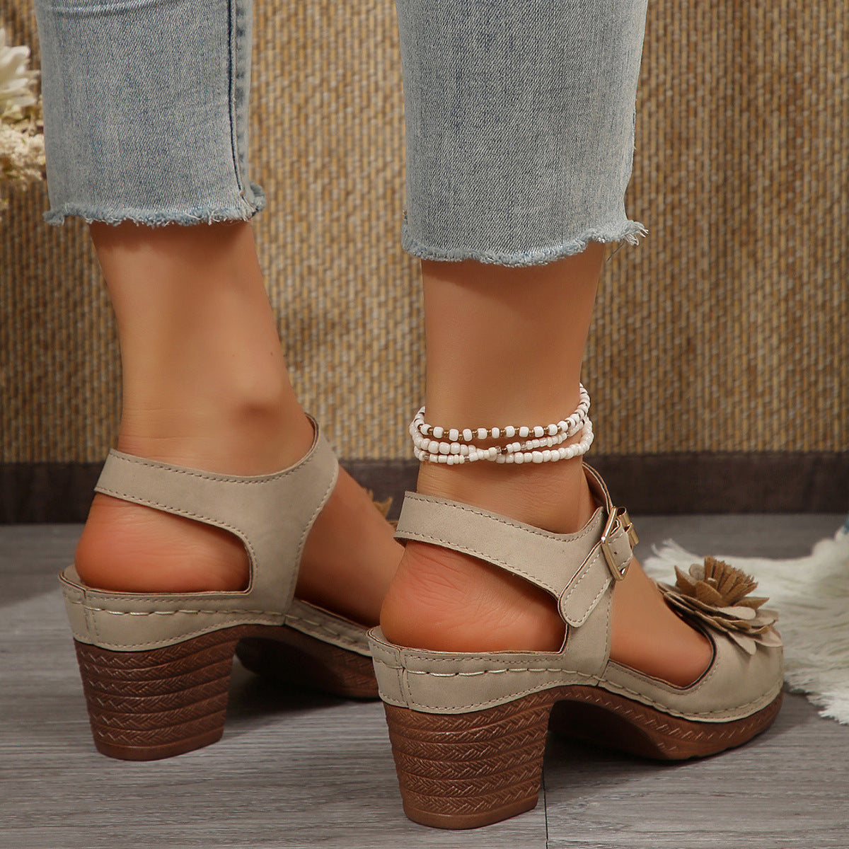 Women's Platform Block Heel Sandals – Flower T-Strap