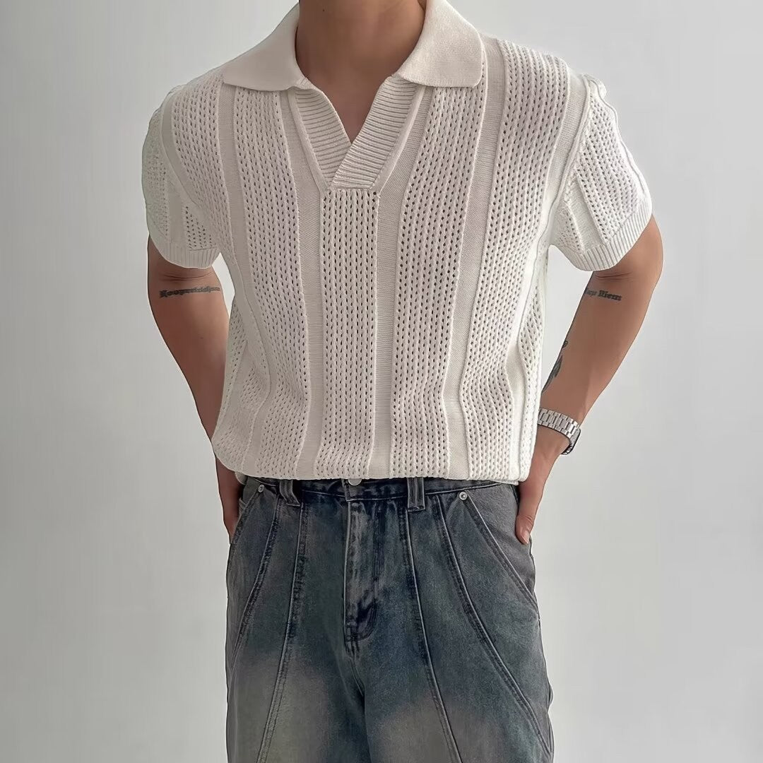 Men's Open-Knit Polo – Short Sleeve Textured Knit