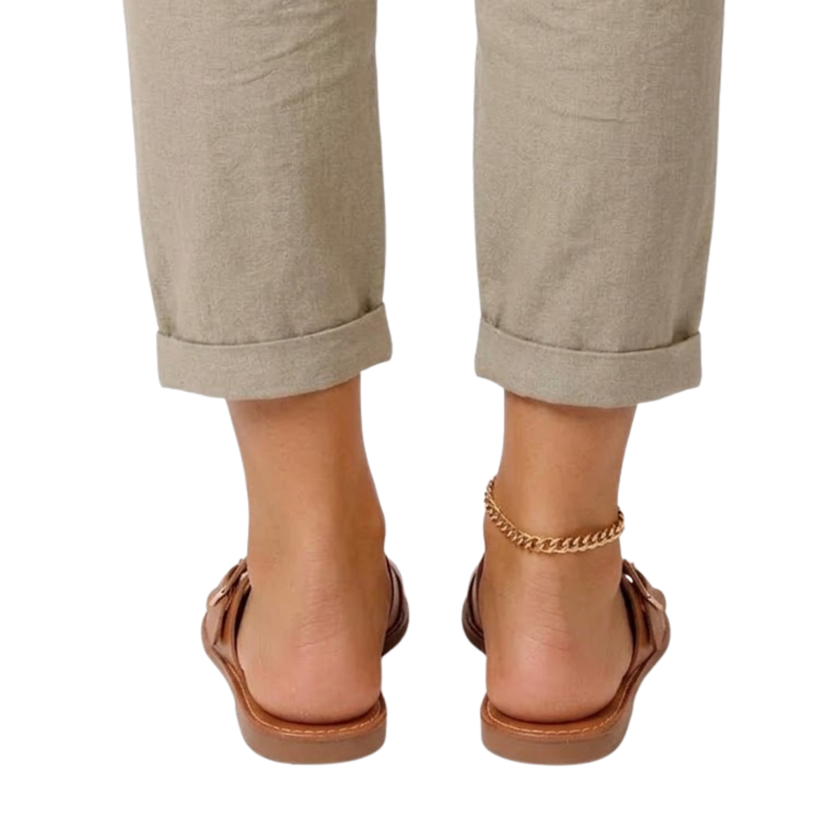 Women's Leather Flat Sandals – Square Toe Buckle Strap