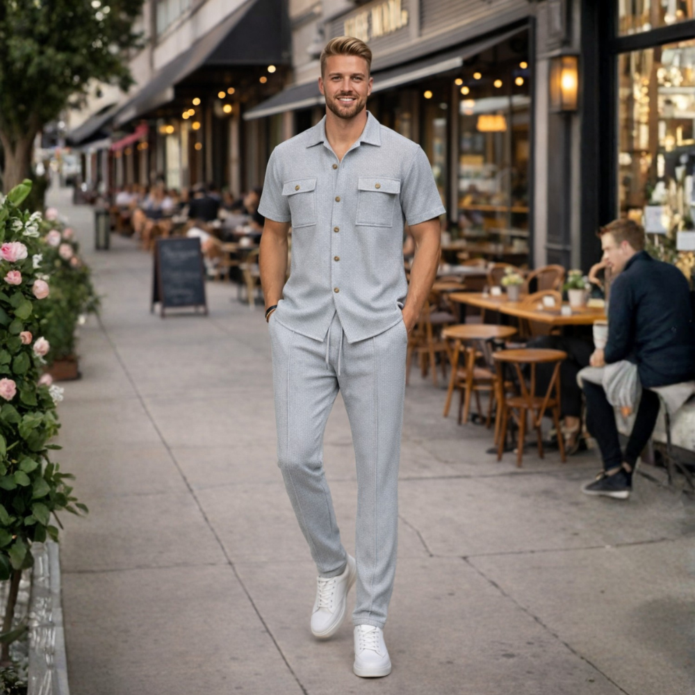 Men's Waffle-Knit Shirt and Shorts Set – Relaxed Matching Fit