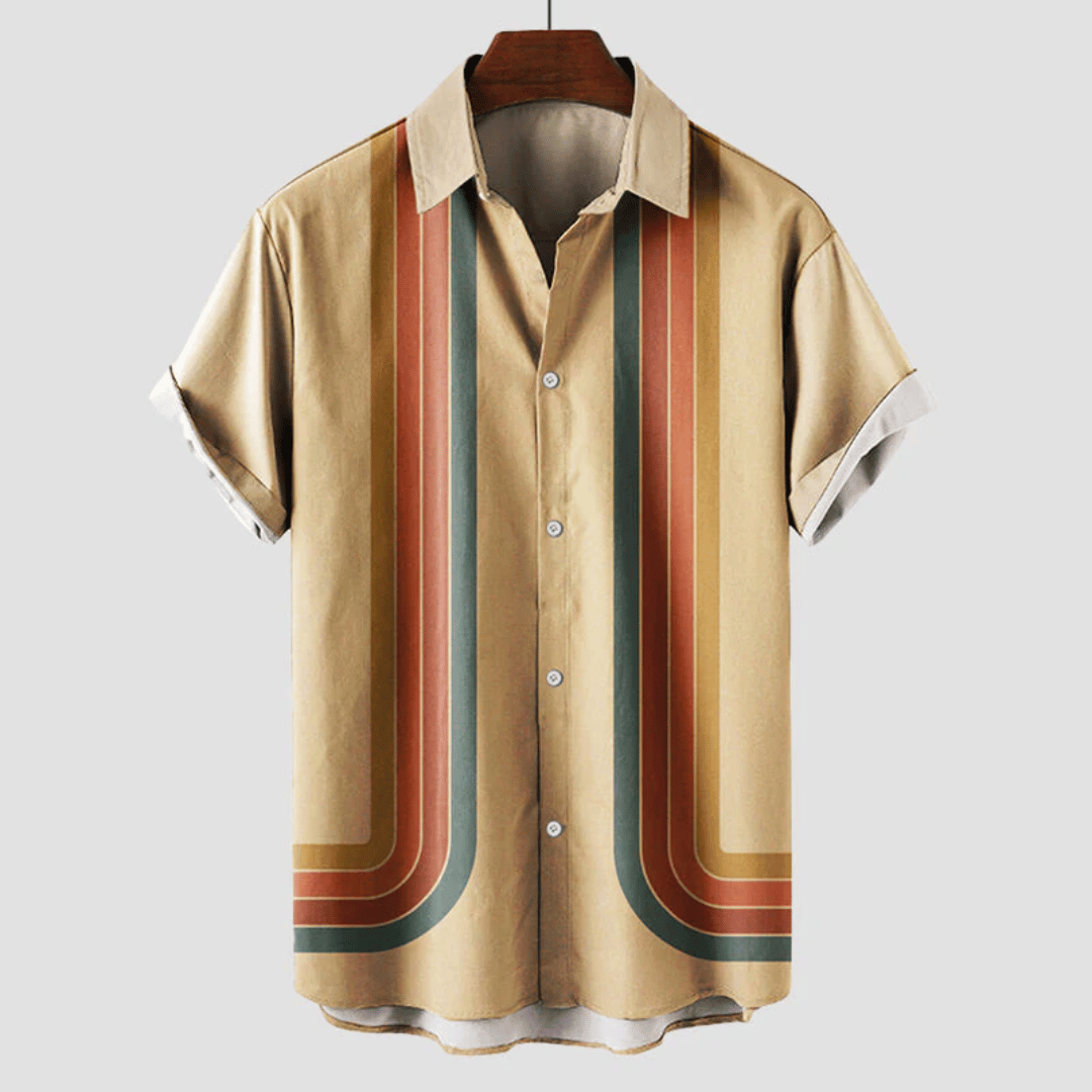 Men's Short Sleeve Shirt – Retro Print Camp Collar